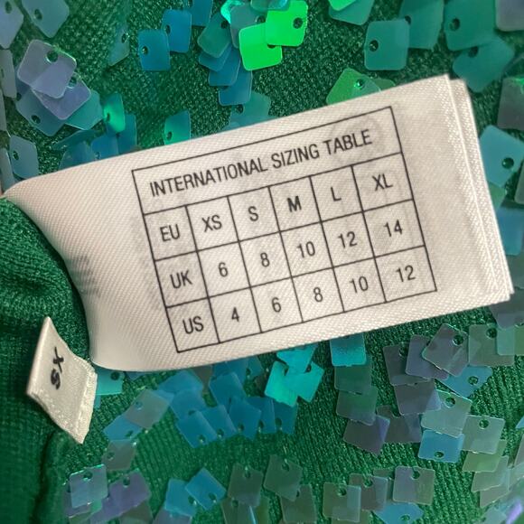 NWT Essentiel Antwerp Sequin Glitz Polo Top Short Sleeve Hulk Green Womens XS - Picture 9 of 11